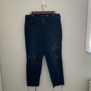 Old Navy Black Distressed O.G. Straight Jeans with Secret-Slim Pockets Size 12